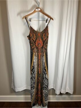 Silvergate Women’s M Boho Paisley Print Maxi Dress Black Orange Multicolor